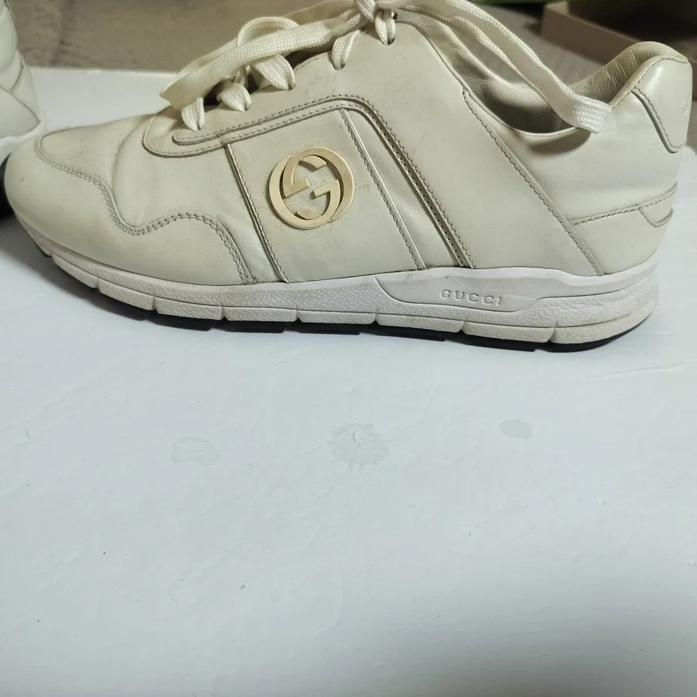 Gucci Interlocking G Leather Sneakers Off-White Low Top Trainers Mens 10.5 - Picture 6 of 16